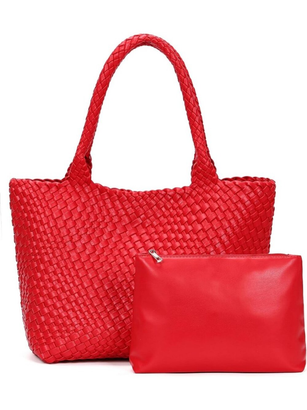 Stylish Large Woven Tote Bag for Women - Soft Vegan Leather Shoulder Bag